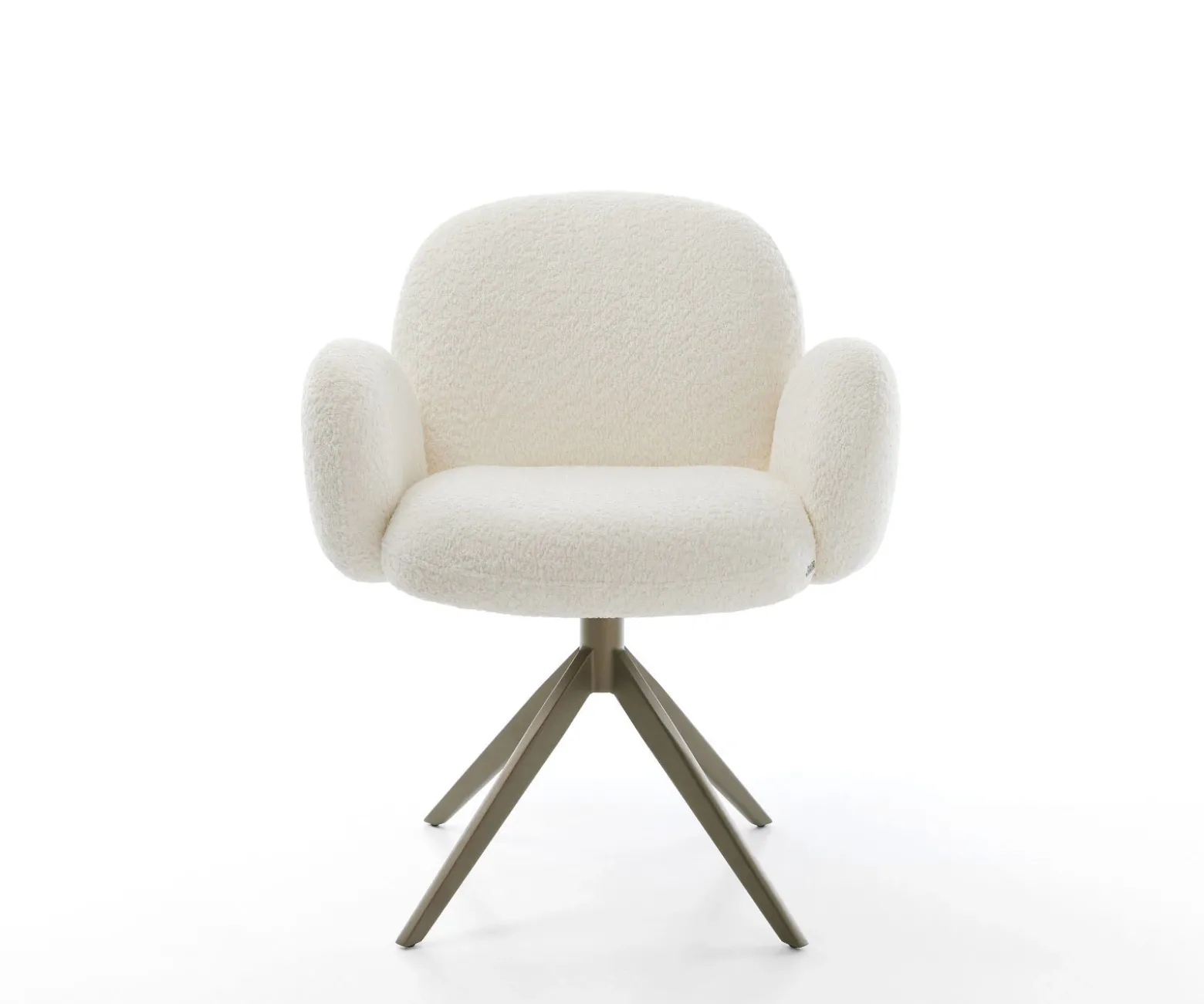 DrehstuhlNube-Flex mit Armlehnen Bouclé Weiß Kreuzgestell breit Effektfinish Titan 360° drehbar Wippfunktion Taschenfederkern Sofort versandfertig
