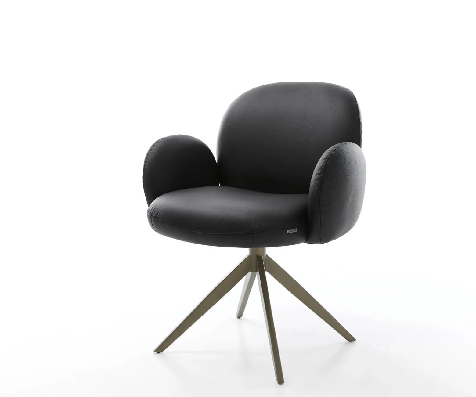 DrehstuhlNube-Flex mit Armlehnen Echt-Leder Schwarz Kreuzgestell breit Effektfinish Titan 360° drehbar Taschenfederkern Sofort versandfertig