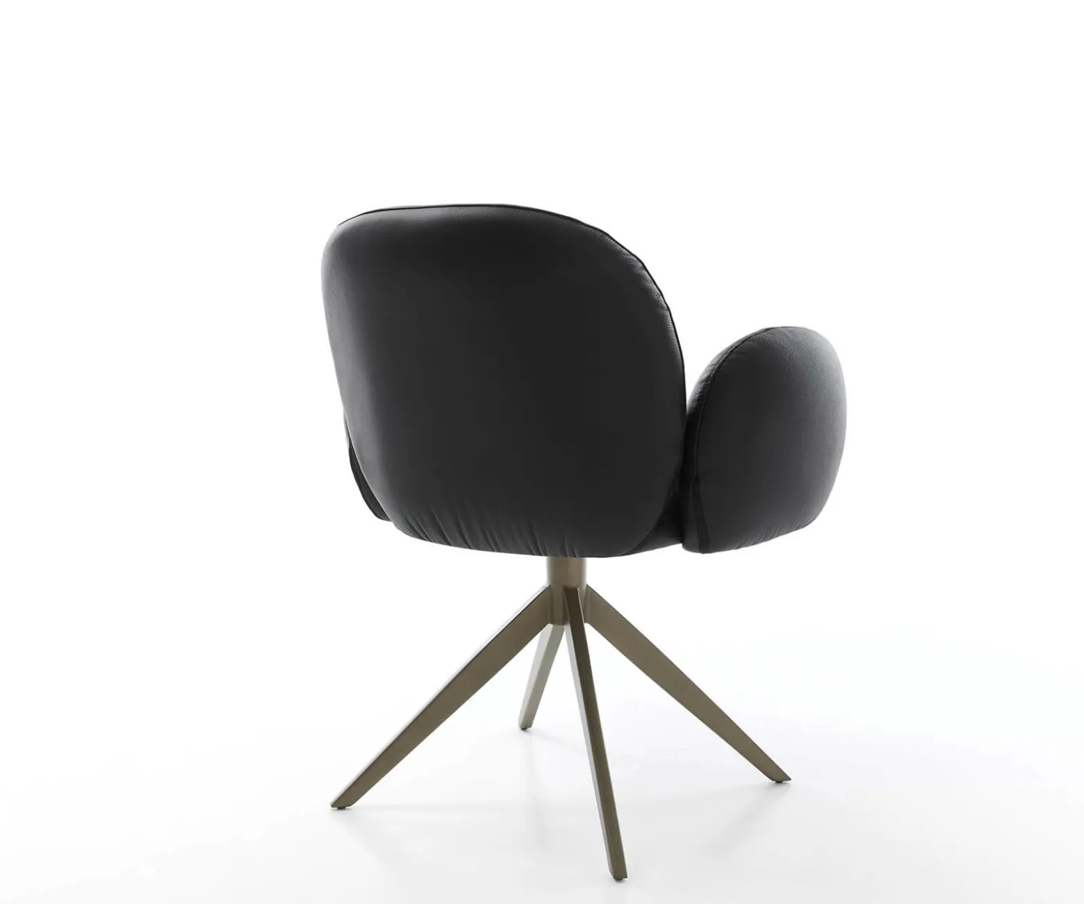 DrehstuhlNube-Flex mit Armlehnen Echt-Leder Schwarz Kreuzgestell breit Effektfinish Titan 360° drehbar Taschenfederkern Sofort versandfertig