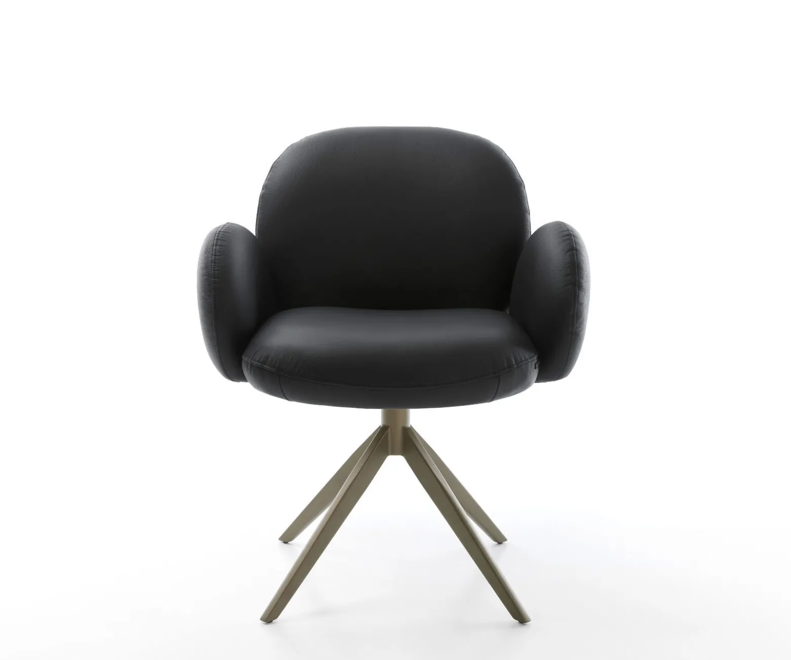 DrehstuhlNube-Flex mit Armlehnen Echt-Leder Schwarz Kreuzgestell breit Effektfinish Titan 360° drehbar Wippfunktion Taschenfederkern Sofort versandfertig