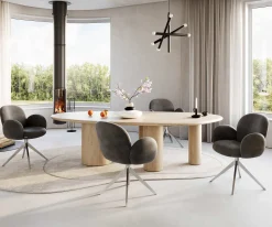DrehstuhlNube-Flex mit Armlehnen Mikrofaser Anthrazit Vintage Kreuzgestell breit Edelstahl 360° drehbar Taschenfederkern Sofort versandfertig