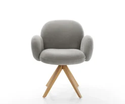 DrehstuhlNube-Flex mit Armlehnen Strukturstoff Soft Grau Holzgestell kantig Natur 360° drehbar Taschenfederkern Versandfertig ca. 28.10.26