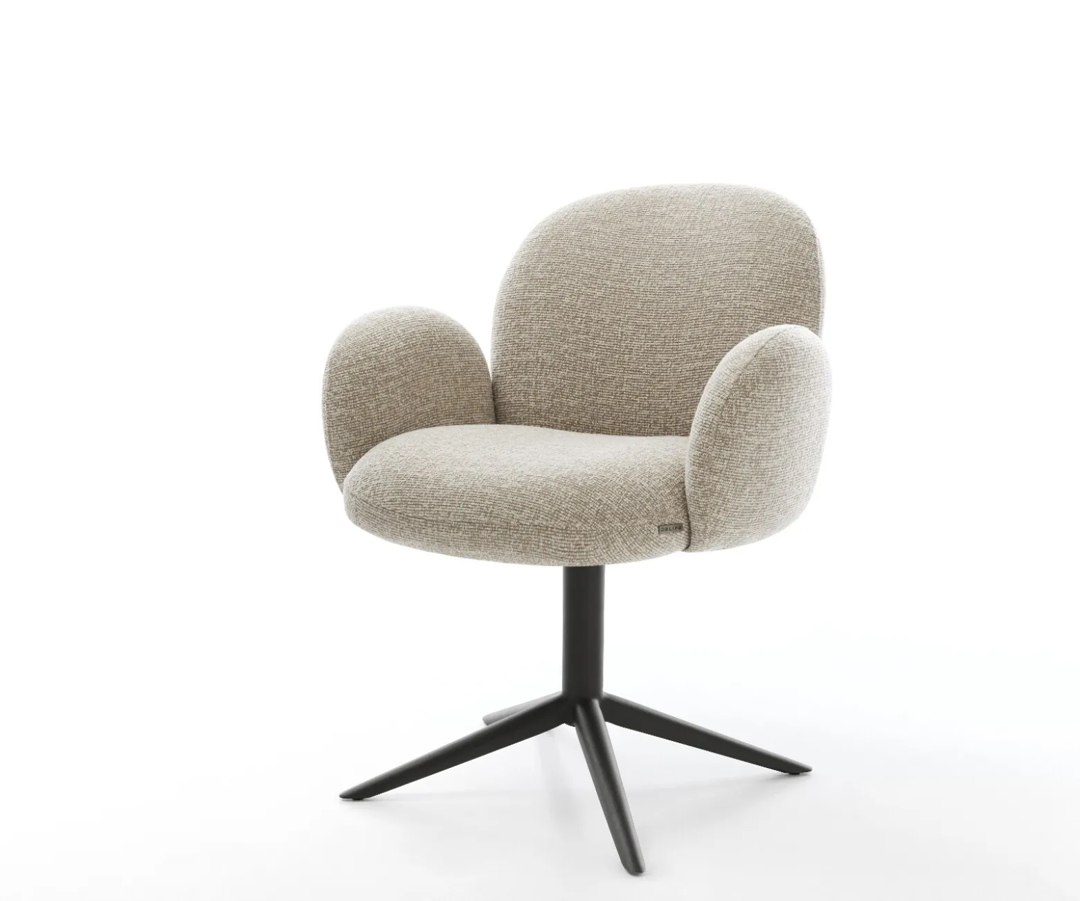 DrehstuhlNube-Flex mit Armlehnen Webstoff Soft Beige Fußkreuz Schwarz 360° drehbar Wippfunktion Taschenfederkern Sofort versandfertig