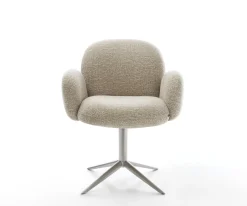 DrehstuhlNube-Flex mit Armlehnen Webstoff Soft Beige Fußkreuz Edelstahl 360° drehbar Wippfunktion Taschenfederkern Sofort versandfertig