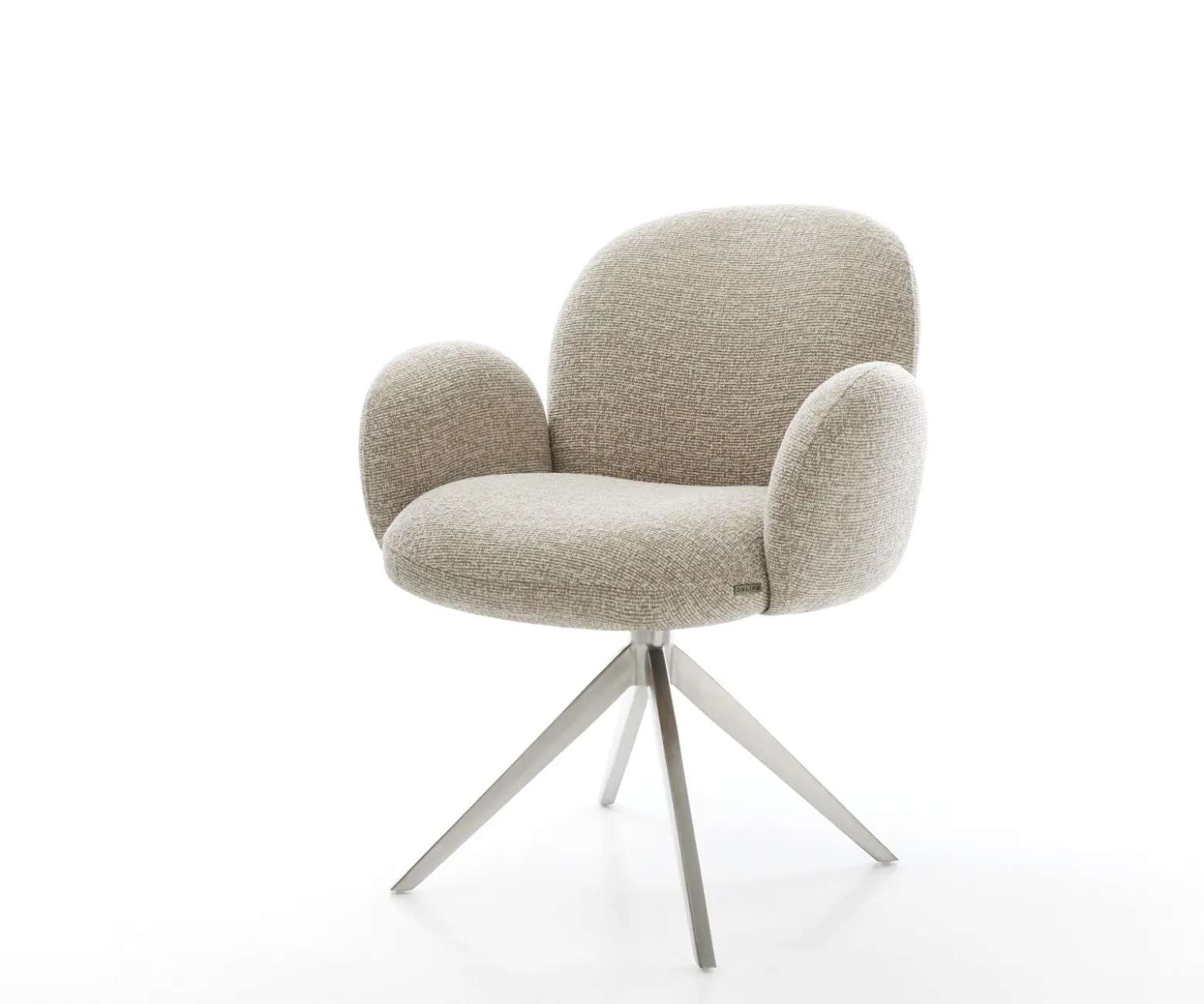 DrehstuhlNube-Flex mit Armlehnen Webstoff Soft Beige Kreuzgestell breit Edelstahl 360° drehbar Wippfunktion Taschenfederkern Sofort versandfertig