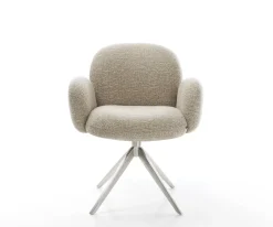 DrehstuhlNube-Flex mit Armlehnen Webstoff Soft Beige Kreuzgestell breit Edelstahl 360° drehbar Wippfunktion Taschenfederkern Sofort versandfertig