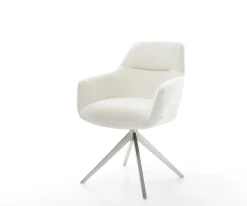 DrehstuhlPejo-Flex Bouclé Soft Beige Kreuzgestell breit Edelstahl 360° drehbar Wippfunktion Taschenfederkern Sofort versandfertig