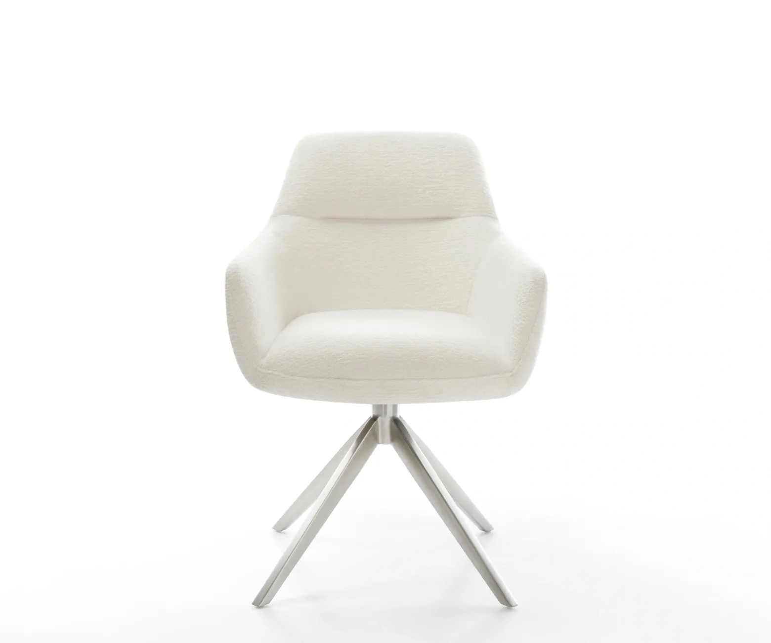 DrehstuhlPejo-Flex Bouclé Soft Beige Kreuzgestell breit Edelstahl 360° drehbar Wippfunktion Taschenfederkern Sofort versandfertig