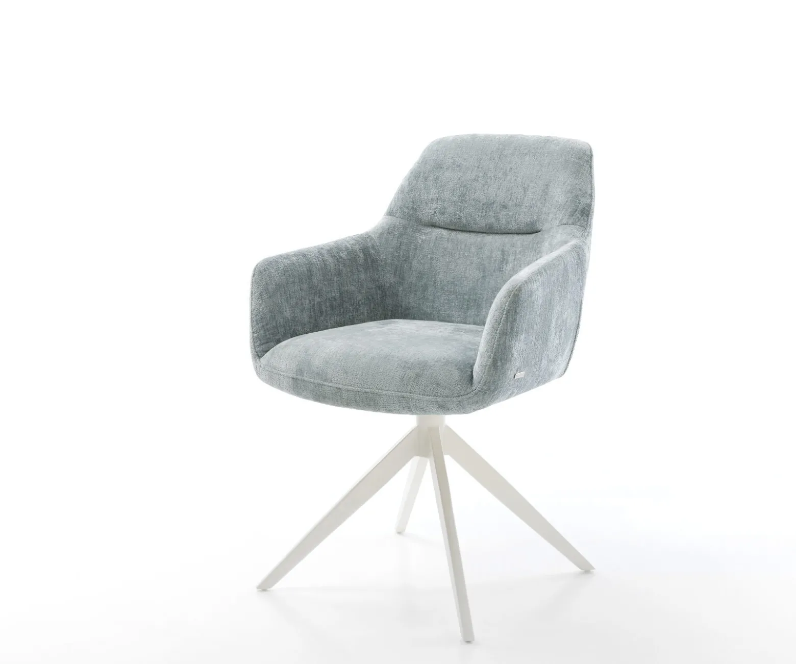 DrehstuhlPejo-Flex Chenille Pastellblau Kreuzgestell breit Weiß 360° drehbar Wippfunktion Taschenfederkern Sofort versandfertig