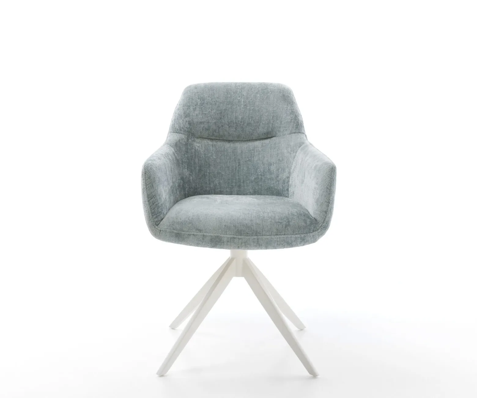 DrehstuhlPejo-Flex Chenille Pastellblau Kreuzgestell breit Weiß 360° drehbar Wippfunktion Taschenfederkern Sofort versandfertig