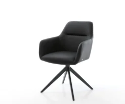 DrehstuhlPejo-Flex Echt-Leder Schwarz Kreuzgestell breit Schwarz 360° drehbar Wippfunktion Taschenfederkern Sofort versandfertig