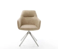 DrehstuhlPejo-Flex Mikrofaser Beige Vintage Kreuzgestell breit Edelstahl 360° drehbar Wippfunktion Taschenfederkern Sofort versandfertig