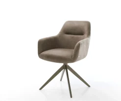 DrehstuhlPejo-Flex Mikrofaser Taupe Vintage Kreuzgestell breit Effektfinish Titan 360° drehbar Wippfunktion Taschenfederkern Sofort versandfertig