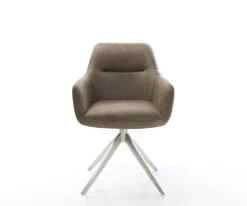 DrehstuhlPejo-Flex Mikrofaser Taupe Vintage Kreuzgestell breit Edelstahl 360° drehbar Wippfunktion Taschenfederkern Sofort versandfertig