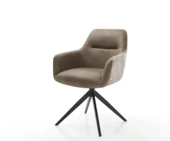 DrehstuhlPejo-Flex Mikrofaser Taupe Vintage Kreuzgestell breit Schwarz 360° drehbar Wippfunktion Taschenfederkern Sofort versandfertig