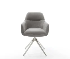 DrehstuhlPejo-Flex Strukturstoff Soft Grau Kreuzgestell breit Edelstahl 360° drehbar Wippfunktion Taschenfederkern Sofort versandfertig