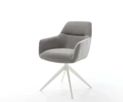 DrehstuhlPejo-Flex Strukturstoff Soft Grau Kreuzgestell breit Weiß 360° drehbar Wippfunktion Taschenfederkern Sofort versandfertig