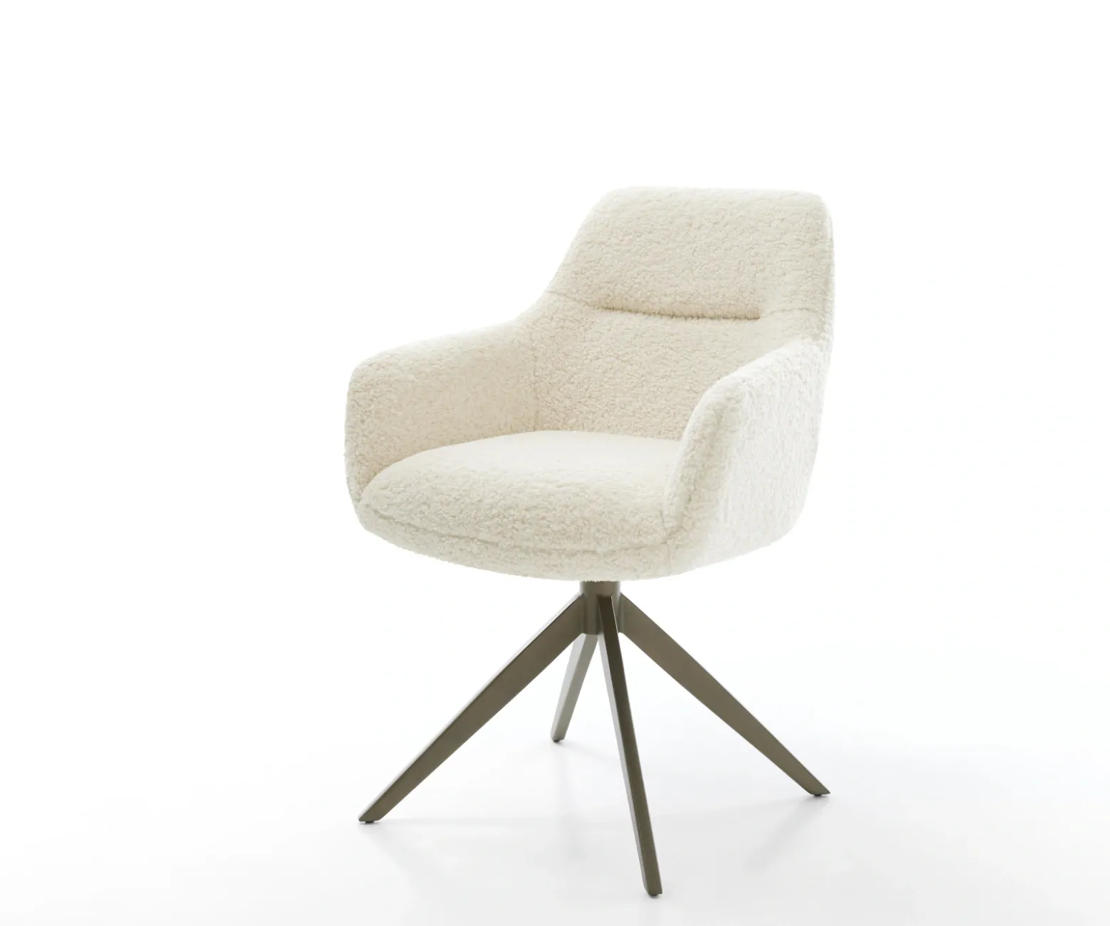 DrehstuhlPejo-Flex Teddystoff Beige Kreuzgestell breit Effektfinish Titan 360° drehbar Wippfunktion Taschenfederkern Sofort versandfertig