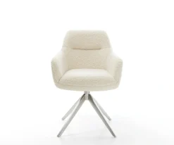 DrehstuhlPejo-Flex Teddystoff Beige Kreuzgestell breit Edelstahl 360° drehbar Wippfunktion Taschenfederkern Sofort versandfertig