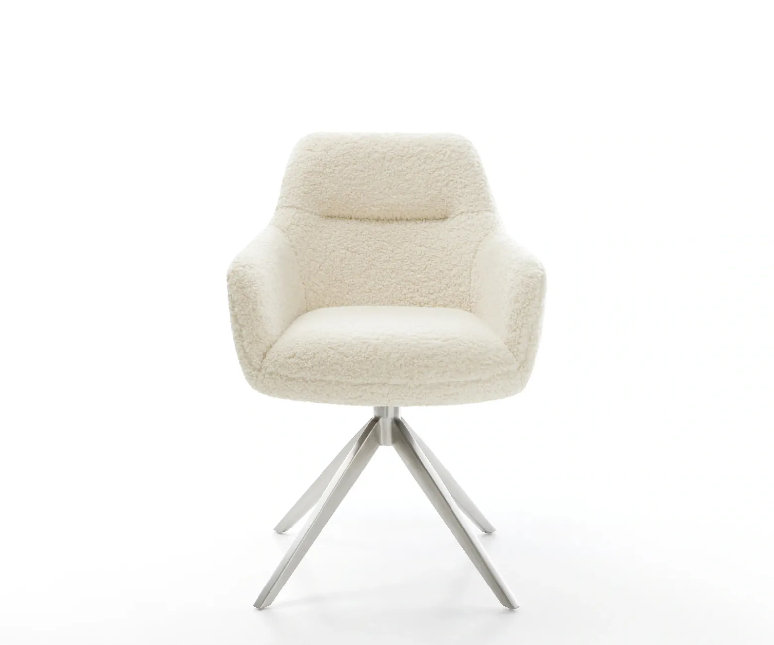 DrehstuhlPejo-Flex Teddystoff Beige Kreuzgestell breit Edelstahl 360° drehbar Wippfunktion Taschenfederkern Sofort versandfertig