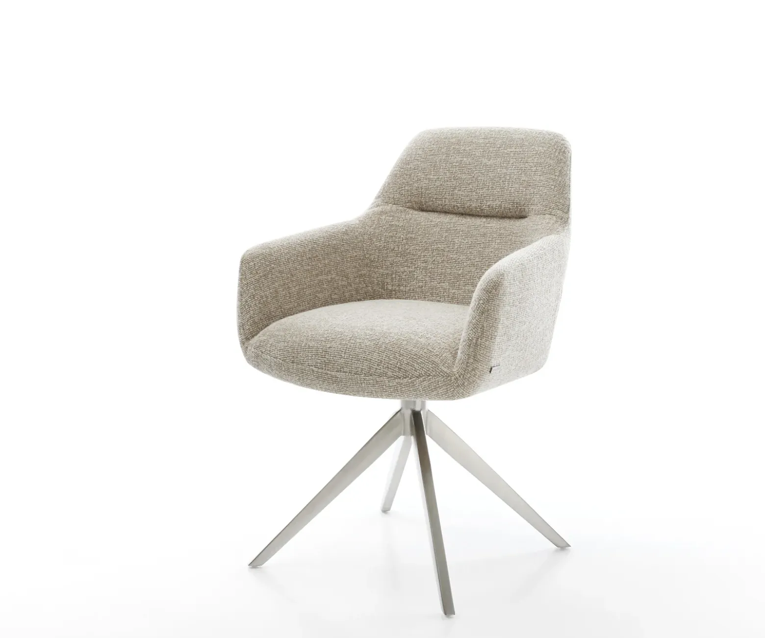 DrehstuhlPejo-Flex Webstoff Soft Beige Kreuzgestell breit Edelstahl 360° drehbar Wippfunktion Taschenfederkern Sofort versandfertig