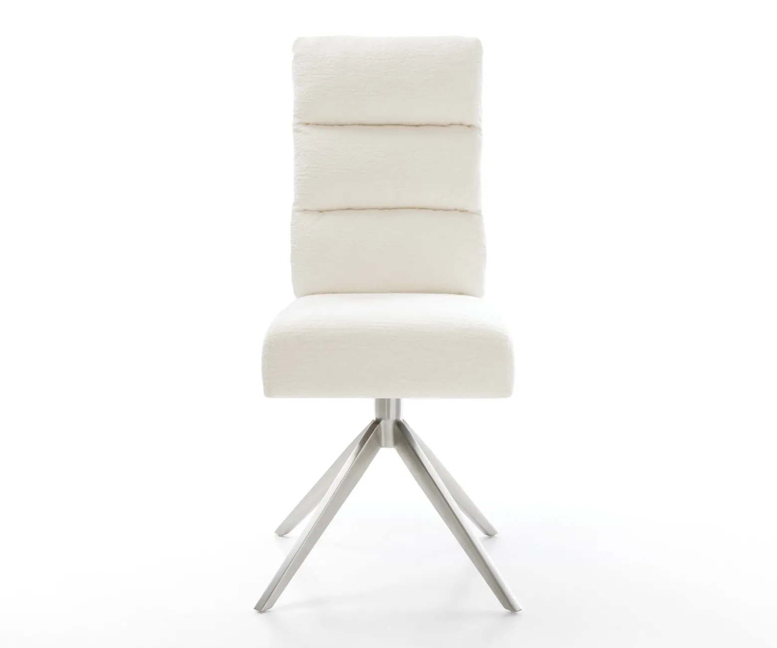 DrehstuhlPela-Flex Bouclé Soft Beige Kreuzgestell breit Edelstahl 360° drehbar Wippfunktion Taschenfederkern Sofort versandfertig