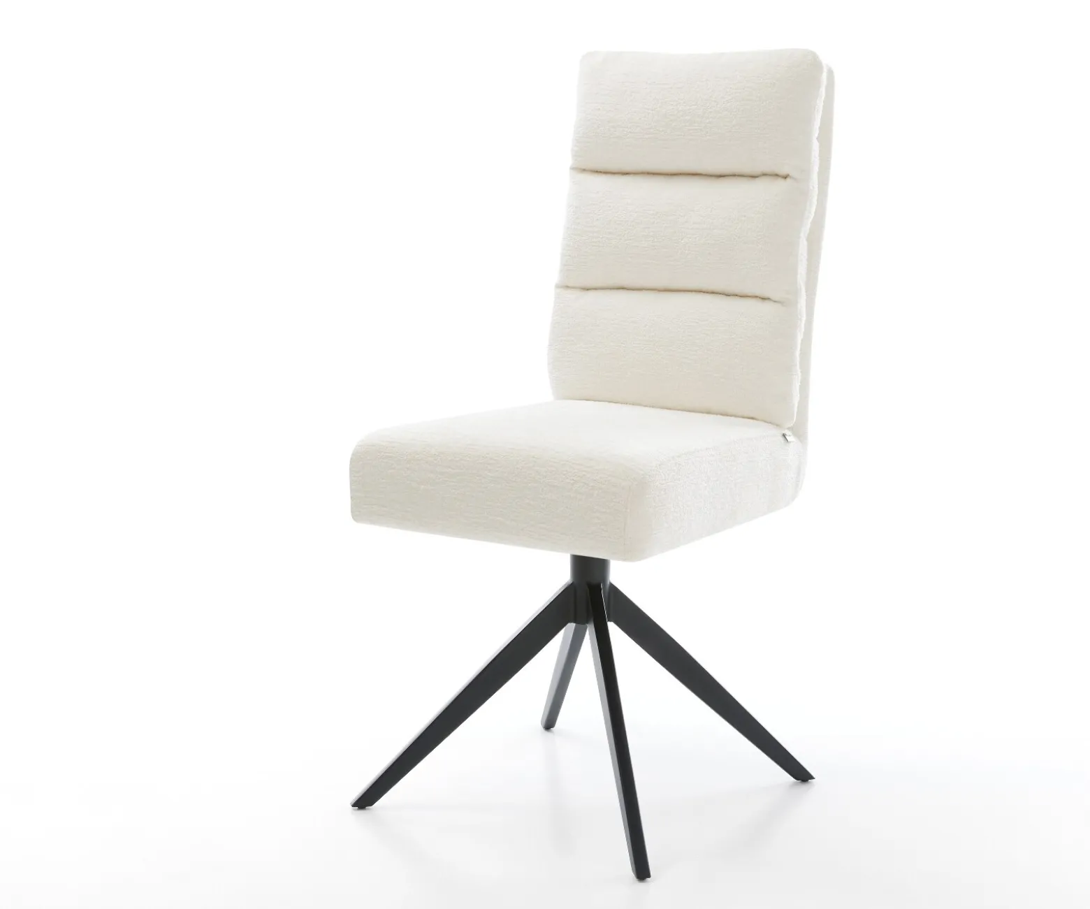 DrehstuhlPela-Flex Bouclé Soft Beige Kreuzgestell breit Schwarz 360° drehbar Wippfunktion Taschenfederkern Sofort versandfertig