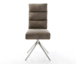 DrehstuhlPela-Flex Mikrofaser Taupe Vintage Kreuzgestell breit Edelstahl 360° drehbar Wippfunktion Taschenfederkern Sofort versandfertig