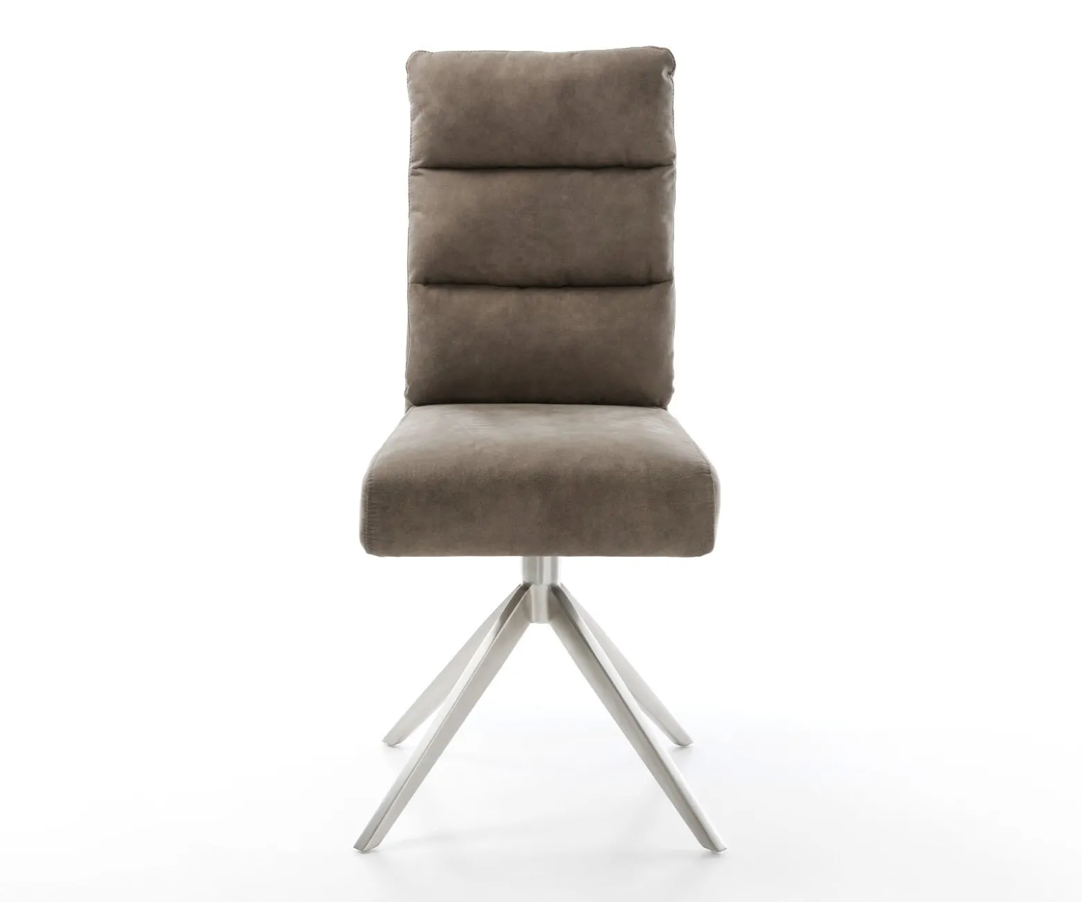 DrehstuhlPela-Flex Mikrofaser Taupe Vintage Kreuzgestell breit Edelstahl 360° drehbar Wippfunktion Taschenfederkern Sofort versandfertig