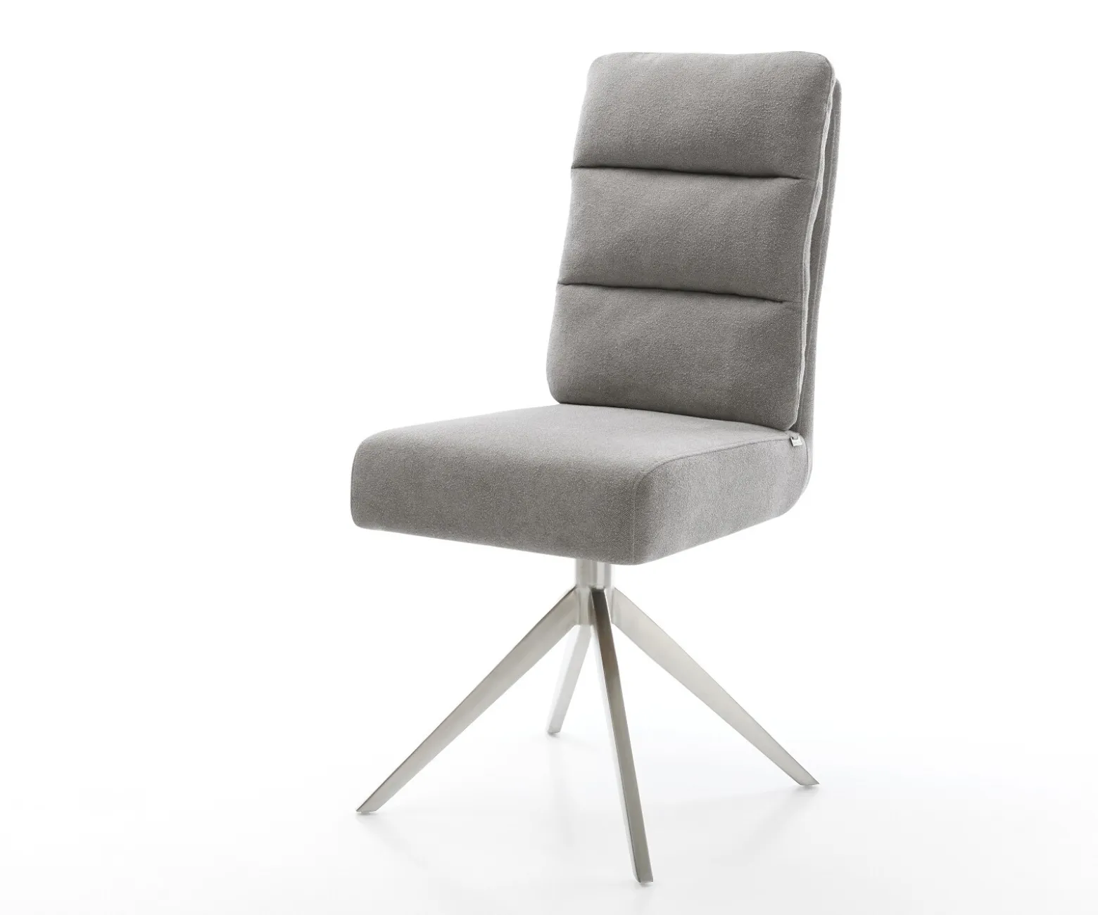 DrehstuhlPela-Flex Strukturstoff Soft Grau Kreuzgestell breit Edelstahl 360° drehbar Wippfunktion Taschenfederkern Sofort versandfertig