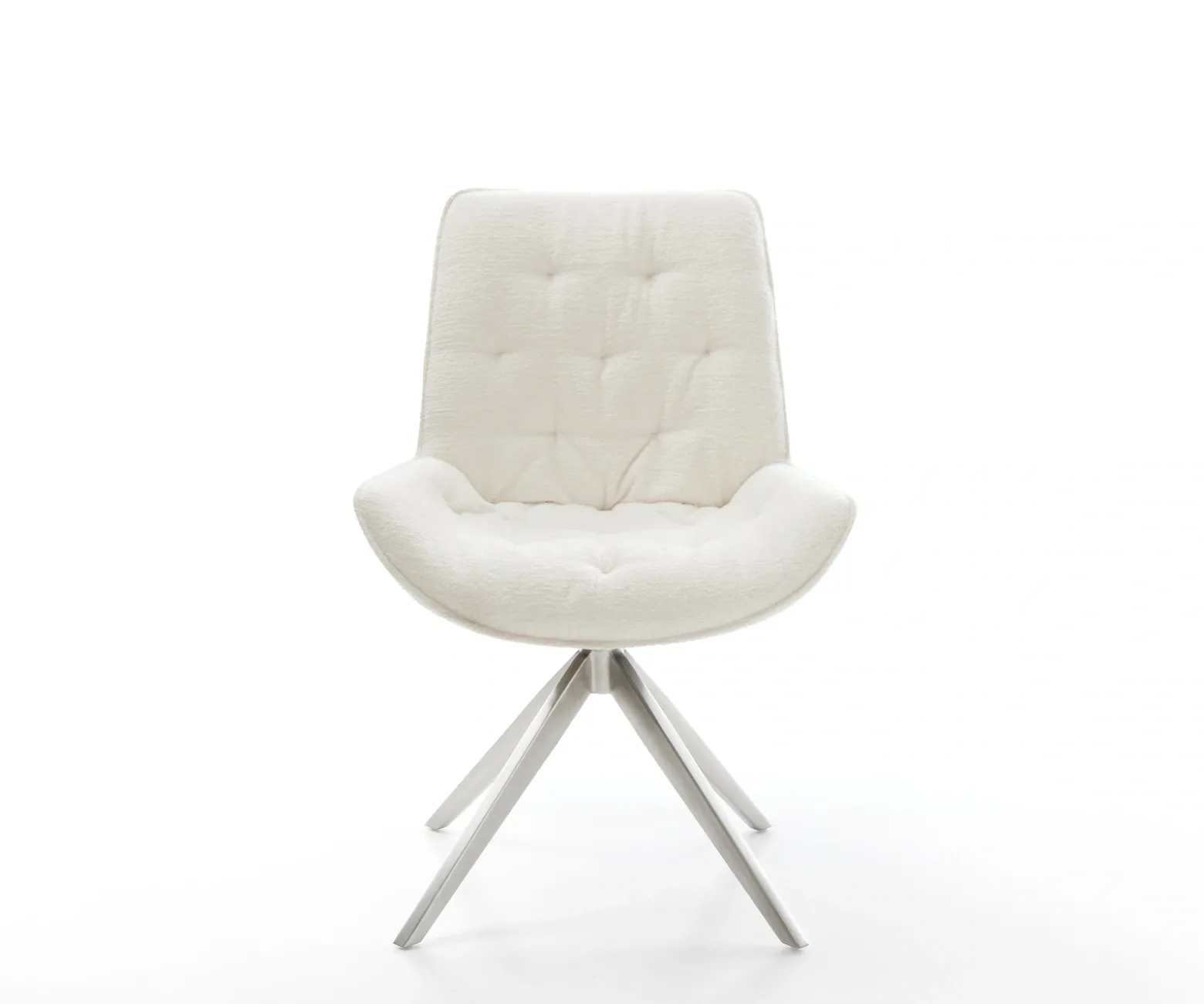 DrehstuhlTaimi-Flex Bouclé Soft Beige Kreuzgestell breit Edelstahl 360° drehbar Wippfunktion Sofort versandfertig