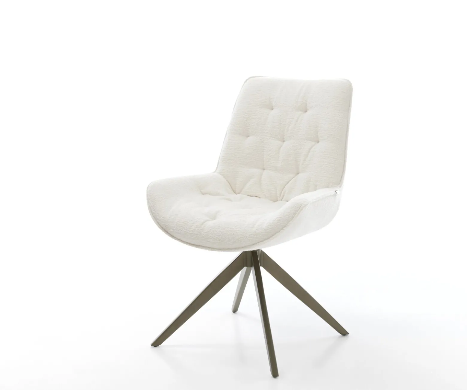 DrehstuhlTaimi-Flex Bouclé Soft Beige Kreuzgestell breit Effektfinish Titan 360° drehbar Wippfunktion Sofort versandfertig