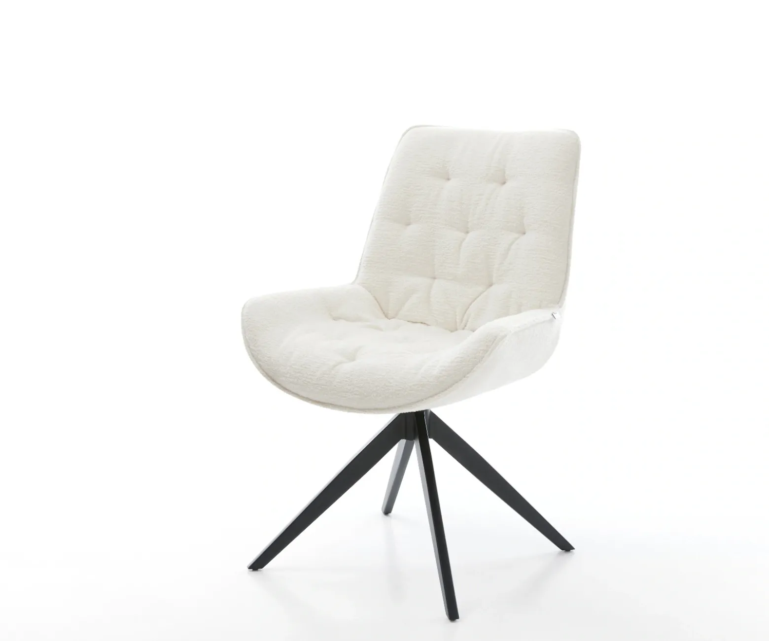 DrehstuhlTaimi-Flex Bouclé Soft Beige Kreuzgestell breit Schwarz 360° drehbar Wippfunktion Sofort versandfertig