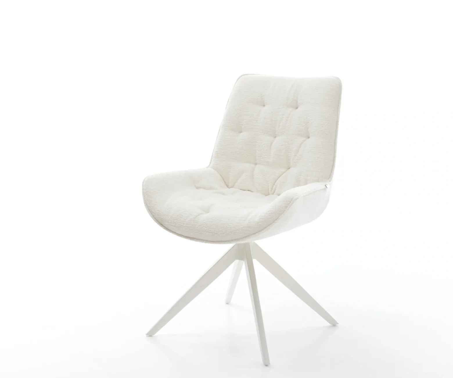 DrehstuhlTaimi-Flex Bouclé Soft Beige Kreuzgestell breit Weiß 360° drehbar Wippfunktion Sofort versandfertig