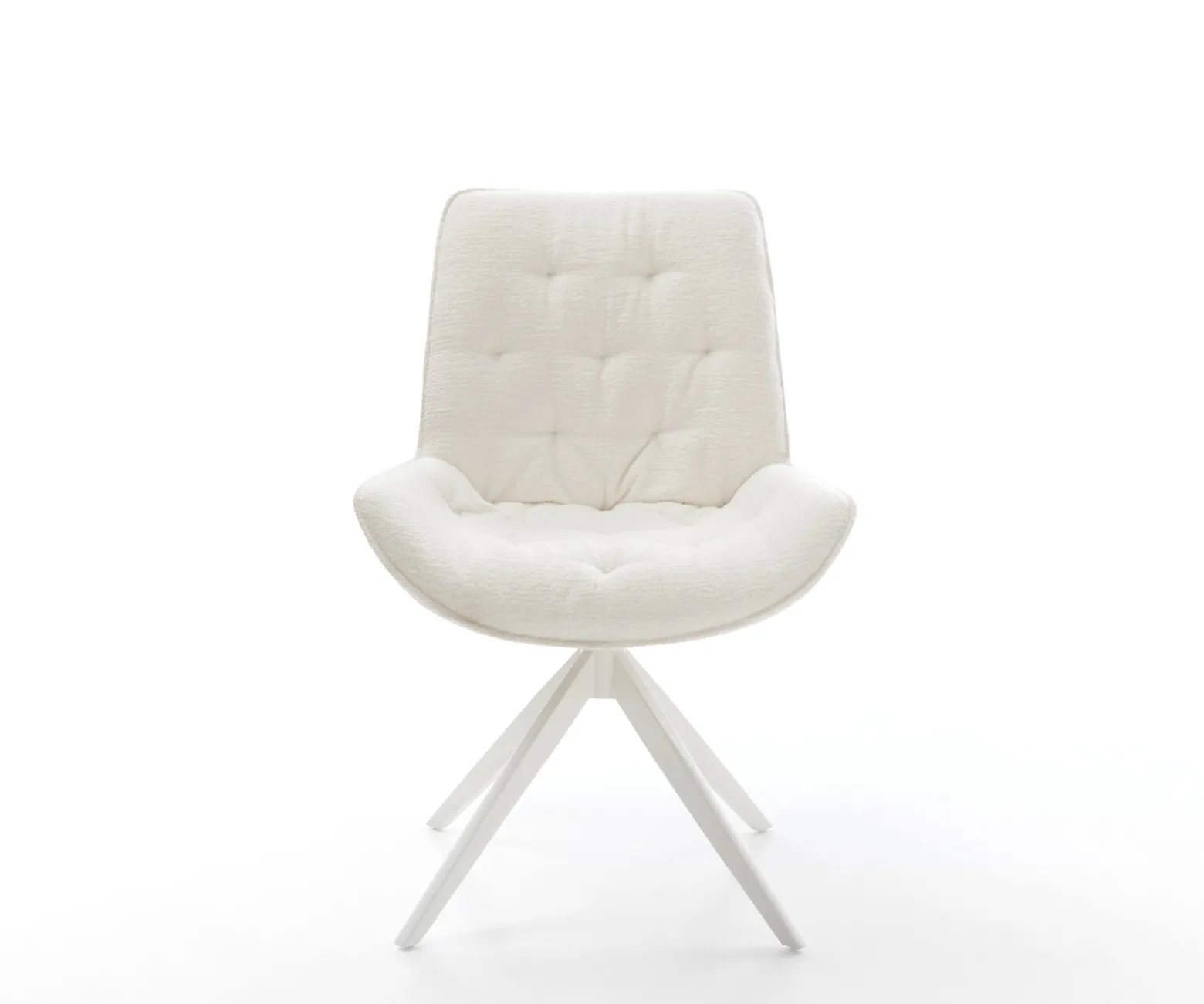 DrehstuhlTaimi-Flex Bouclé Soft Beige Kreuzgestell breit Weiß 360° drehbar Wippfunktion Sofort versandfertig