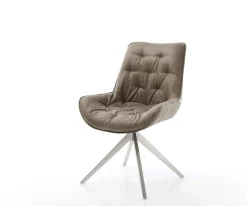 DrehstuhlTaimi-Flex Mikrofaser Taupe Vintage Kreuzgestell breit Edelstahl 360° drehbar Wippfunktion Sofort versandfertig