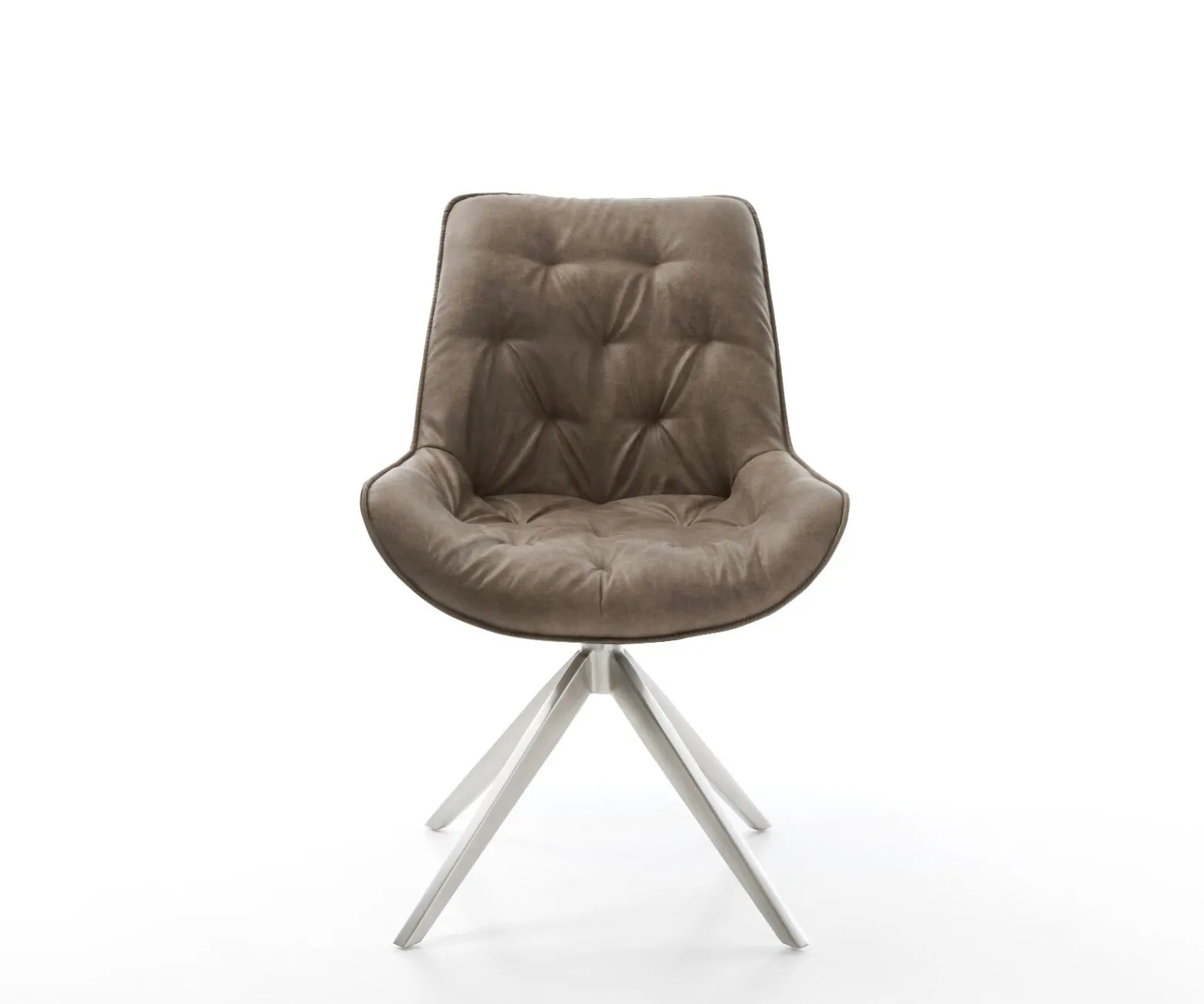 DrehstuhlTaimi-Flex Mikrofaser Taupe Vintage Kreuzgestell breit Edelstahl 360° drehbar Wippfunktion Sofort versandfertig