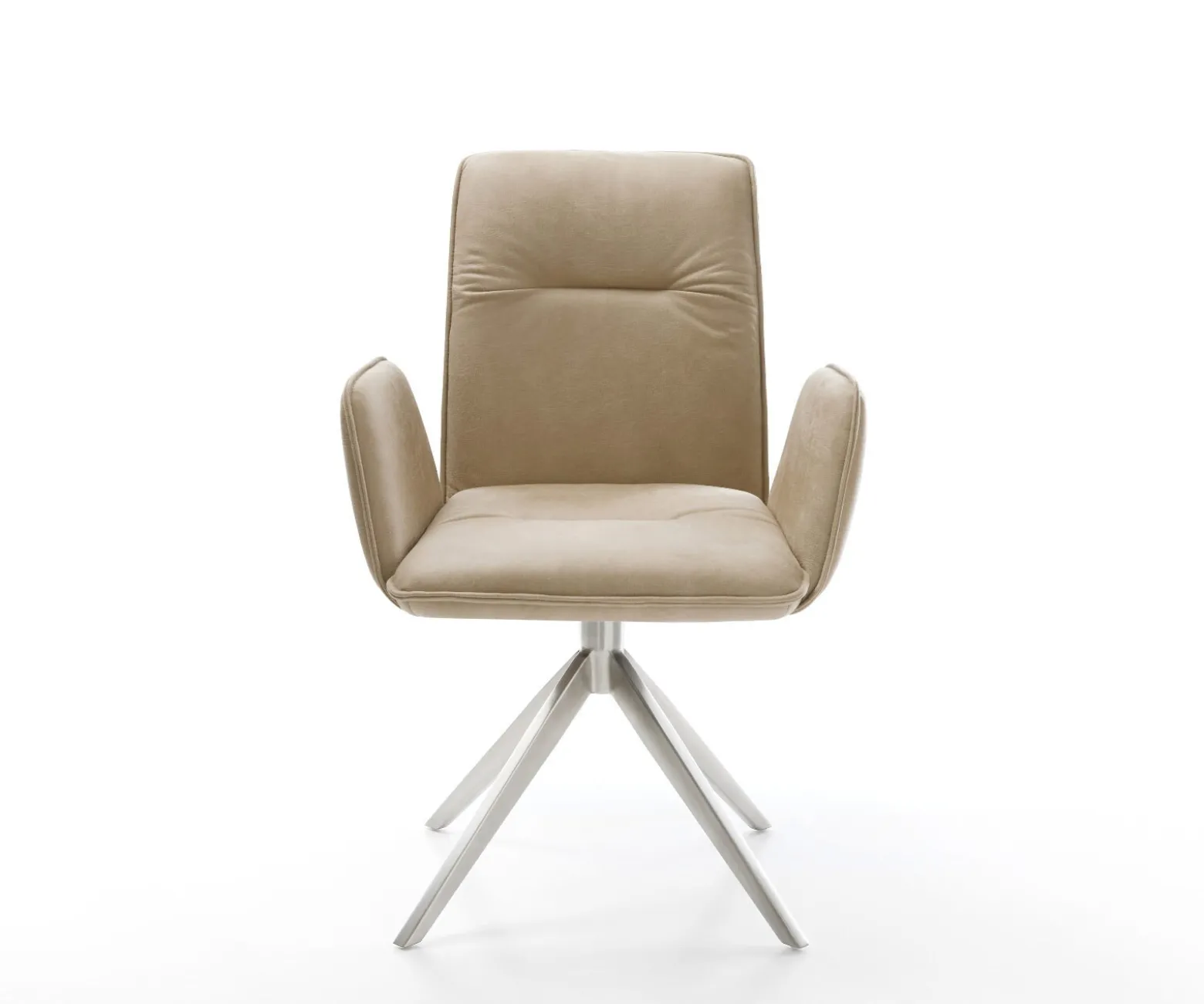 DrehstuhlVinja-Flex Mikrofaser Beige Vintage Kreuzgestell breit Edelstahl 360° drehbar Wippfunktion Sofort versandfertig