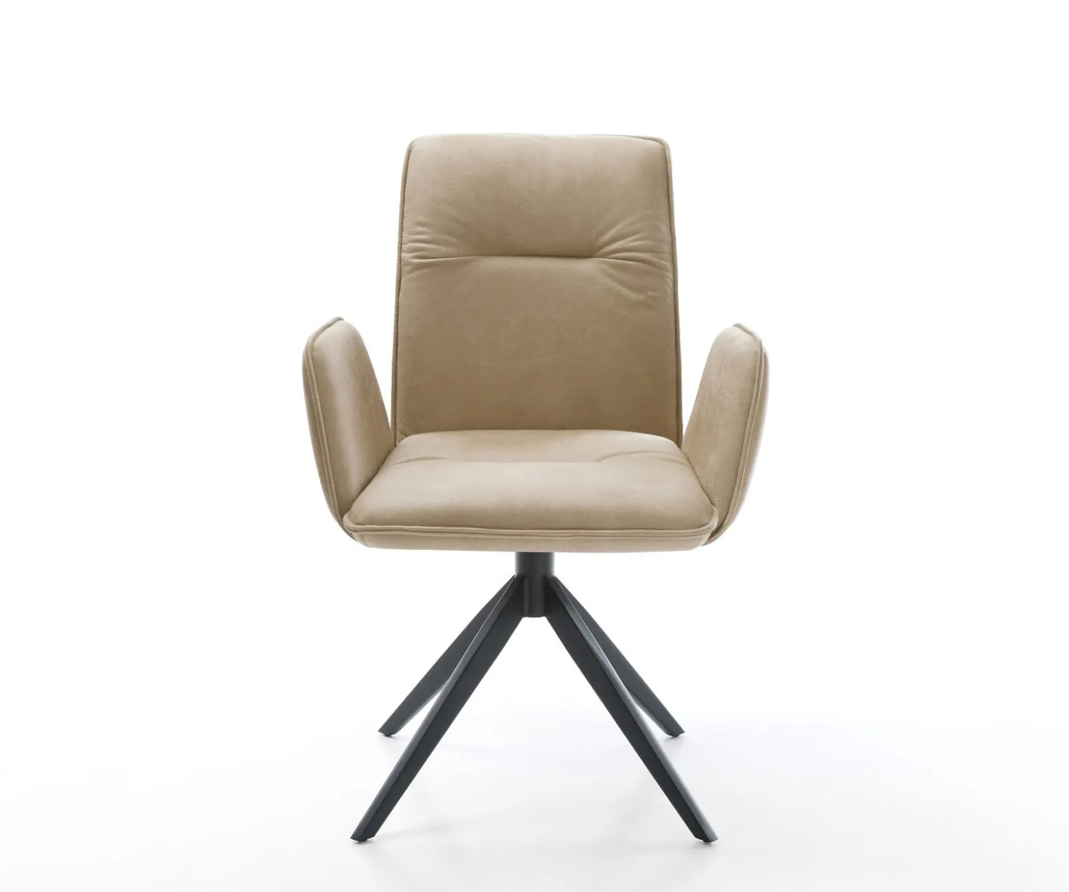 DrehstuhlVinja-Flex Mikrofaser Beige Vintage Kreuzgestell breit Schwarz 360° drehbar Wippfunktion Sofort versandfertig