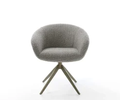 DrehstuhlVinka-Flex mit Armlehnen Bouclé Silbergrau Kreuzgestell breit Effektfinish Titan 360° drehbar Wippfunktion Taschenfederkern Sofort versandfertig