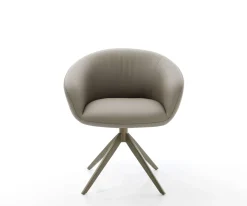 DrehstuhlVinka-Flex mit Armlehnen Echt-Leder Schlamm Kreuzgestell breit Effektfinish Titan 360° drehbar Wippfunktion Taschenfederkern Sofort versandfertig