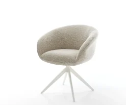 DrehstuhlVinka-Flex mit Armlehnen Webstoff Soft Beige Kreuzgestell breit Weiß 360° drehbar Wippfunktion Taschenfederkern Sofort versandfertig