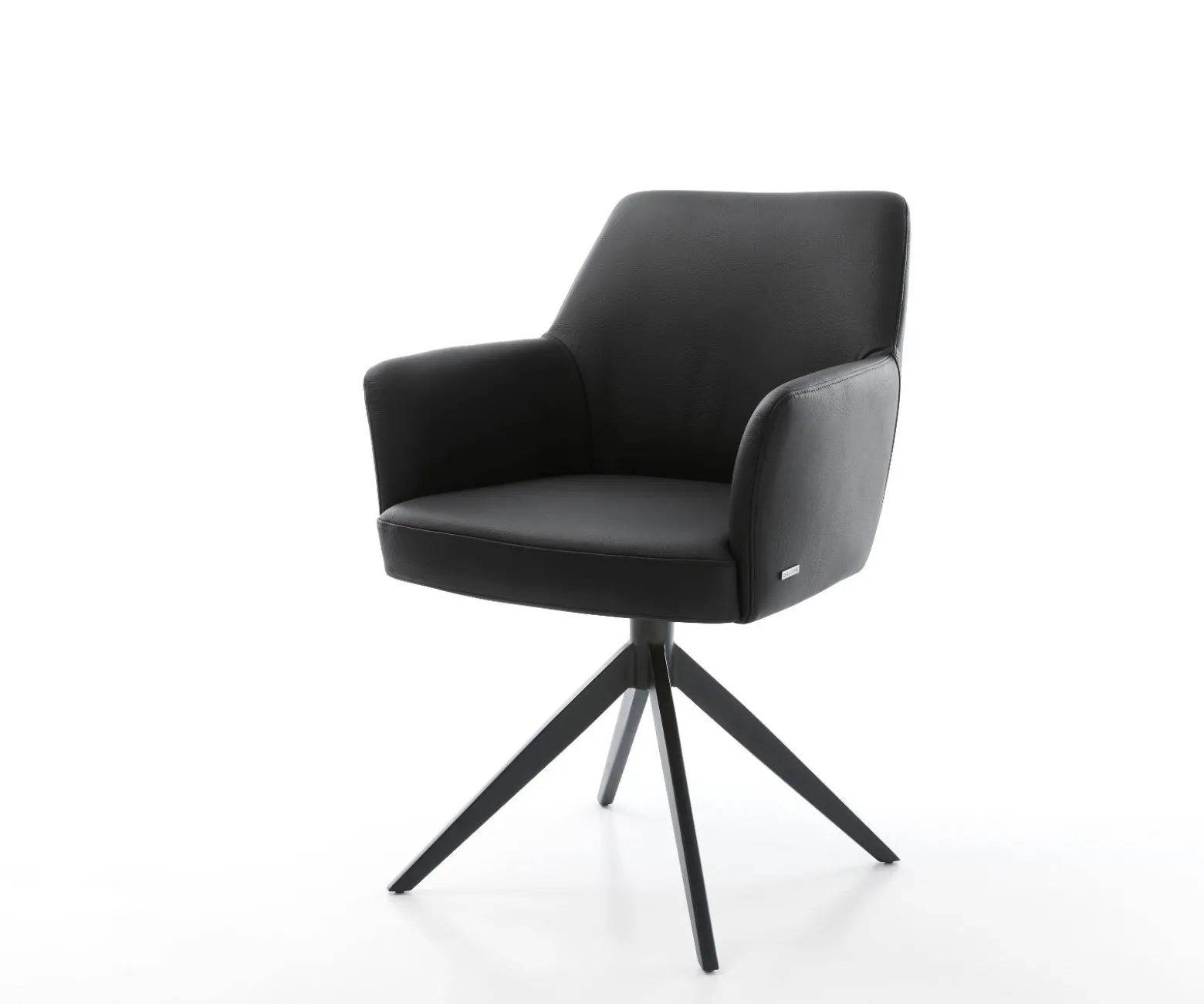 DrehstuhlXana-Flex mit Armlehnen Echt-Leder Schwarz Kreuzgestell breit Schwarz 360° drehbar Wippfunktion Taschenfederkern Sofort versandfertig