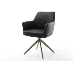 DrehstuhlXana-Flex mit Armlehnen Echt-Leder Schwarz Kreuzgestell breit Effektfinish Titan 360° drehbar Taschenfederkern Sofort versandfertig