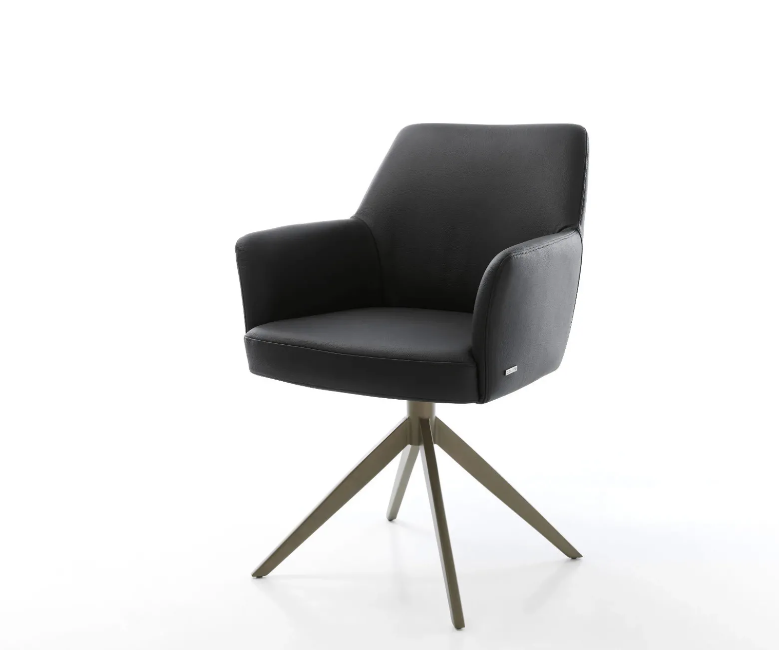 DrehstuhlXana-Flex mit Armlehnen Echt-Leder Schwarz Kreuzgestell breit Effektfinish Titan 360° drehbar Wippfunktion Taschenfederkern Sofort versandfertig