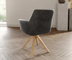 DrehstuhlXana-Flex mit Armlehnen Mikrofaser Anthrazit Vintage Holzgestell kantig Natur 360° drehbar Taschenfederkern Versandfertig ca. 28.10.26