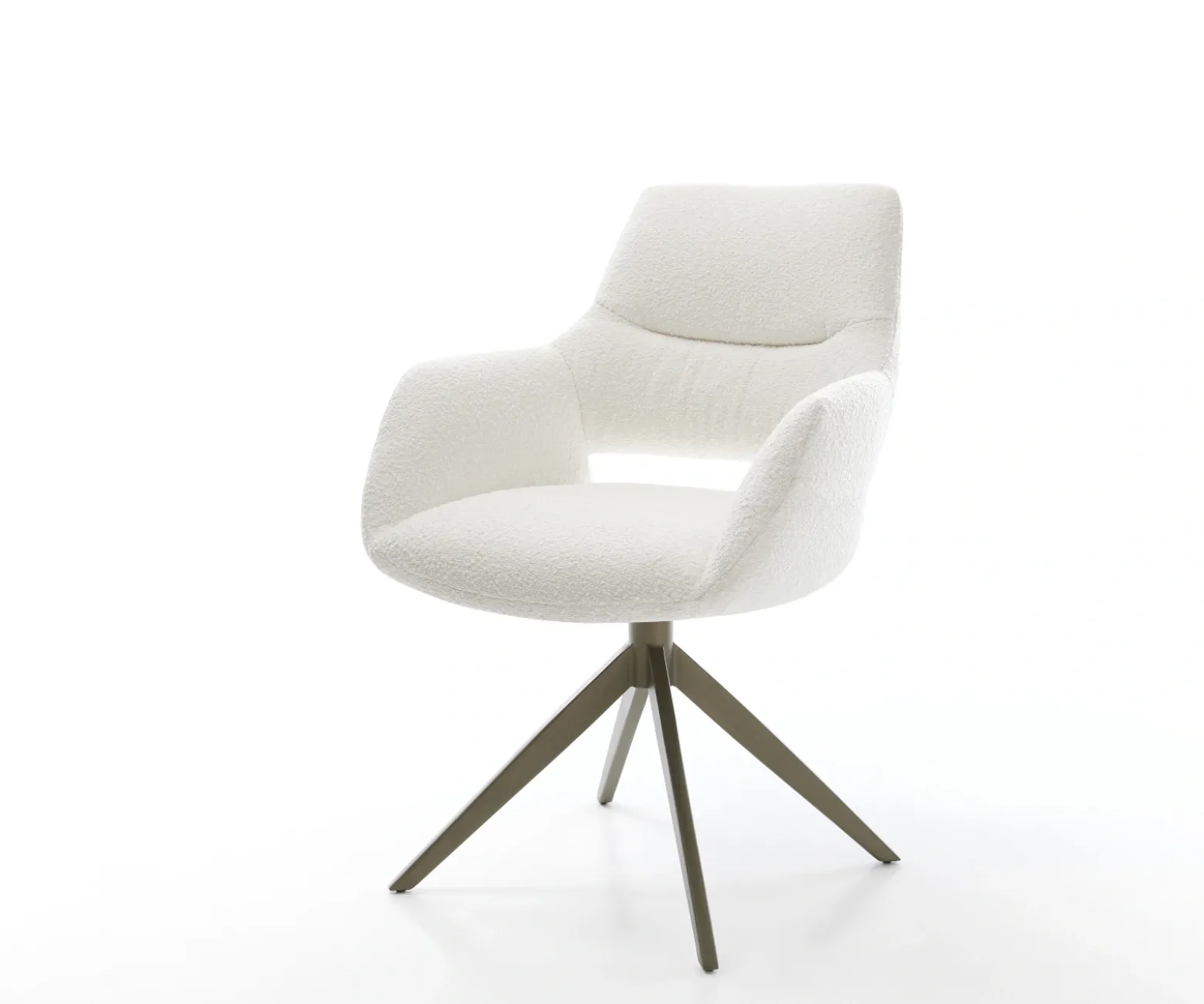 DrehstuhlYago-Flex mit Armlehnen Bouclé Creme-Weiß Kreuzgestell breit Effektfinish Titan 360° drehbar Wippfunktion Taschenfederkern Sofort versandfertig