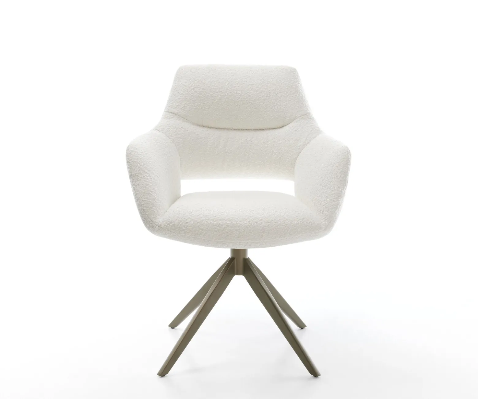 DrehstuhlYago-Flex mit Armlehnen Bouclé Creme-Weiß Kreuzgestell breit Effektfinish Titan 360° drehbar Wippfunktion Taschenfederkern Sofort versandfertig