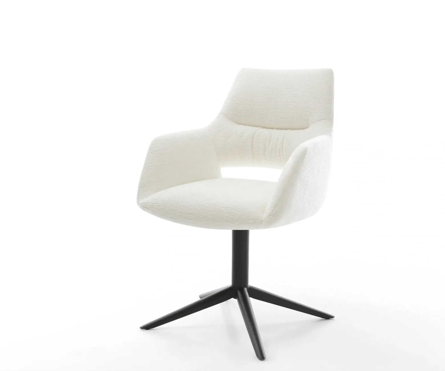 DrehstuhlYago-Flex mit Armlehnen Bouclé Soft Beige Fußkreuz Schwarz 360° drehbar Wippfunktion Taschenfederkern Sofort versandfertig