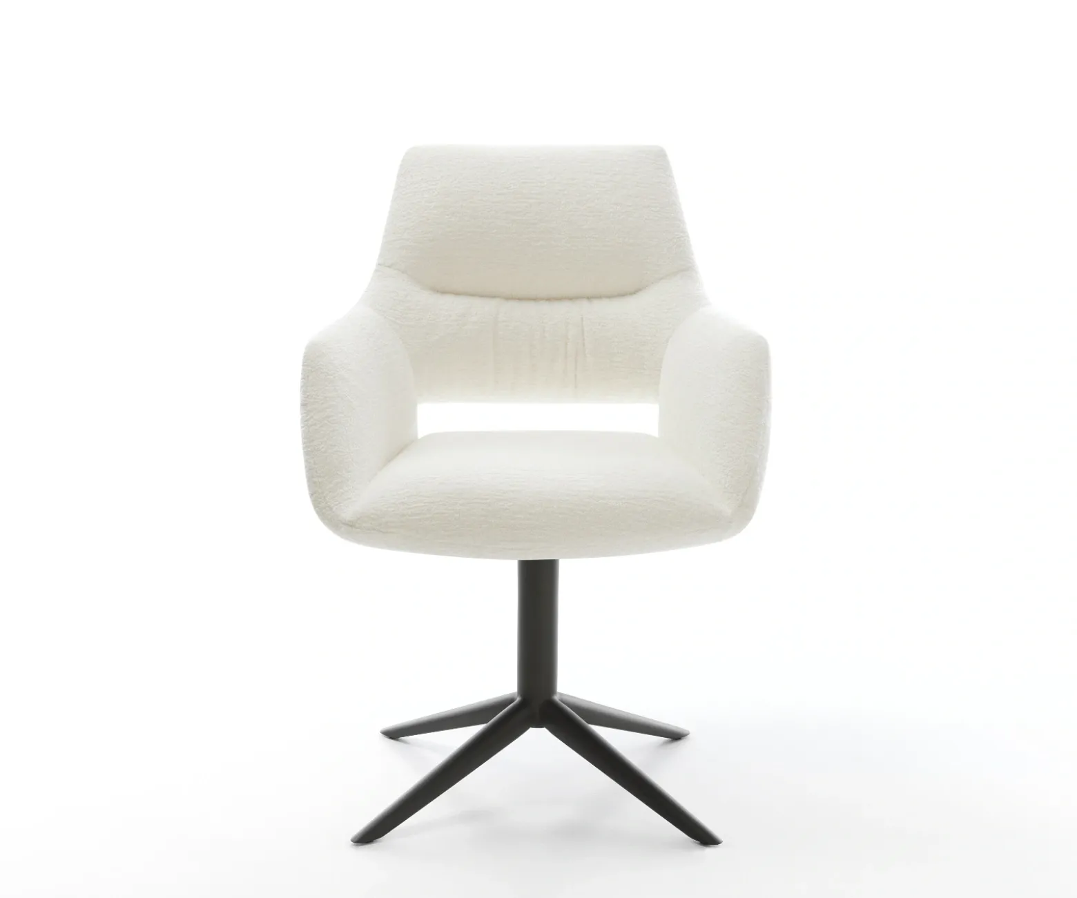 DrehstuhlYago-Flex mit Armlehnen Bouclé Soft Beige Fußkreuz Schwarz 360° drehbar Wippfunktion Taschenfederkern Sofort versandfertig